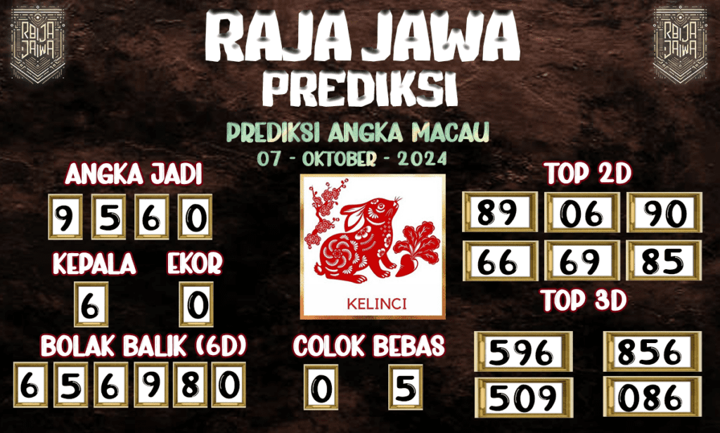 Prediksi Togel Macau Eksklusif - Prediksi Raja Jawa 07 Oktober 2024