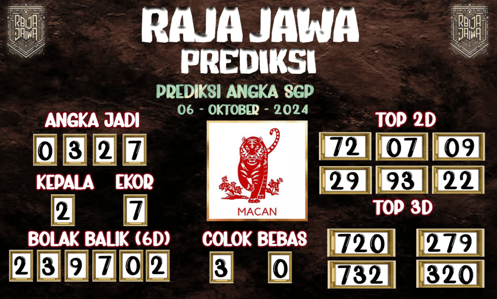 Prediksi Togel SGP Akurat - Prediksi Raja Jawa 06 Oktober 2024